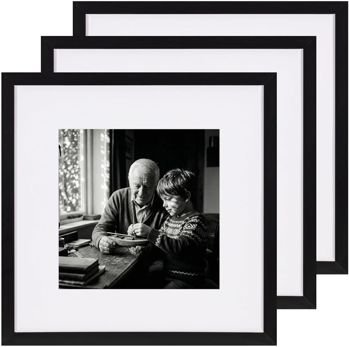 eletecpro 12x12 Picture Frame Set of 3, Display 8x8 with Mat, Black