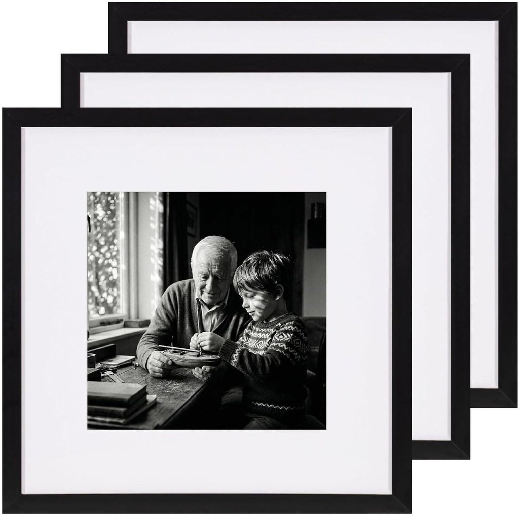 eletecpro 12x12 Picture Frame Set of 3, Display 8x8 with Mat, Black
