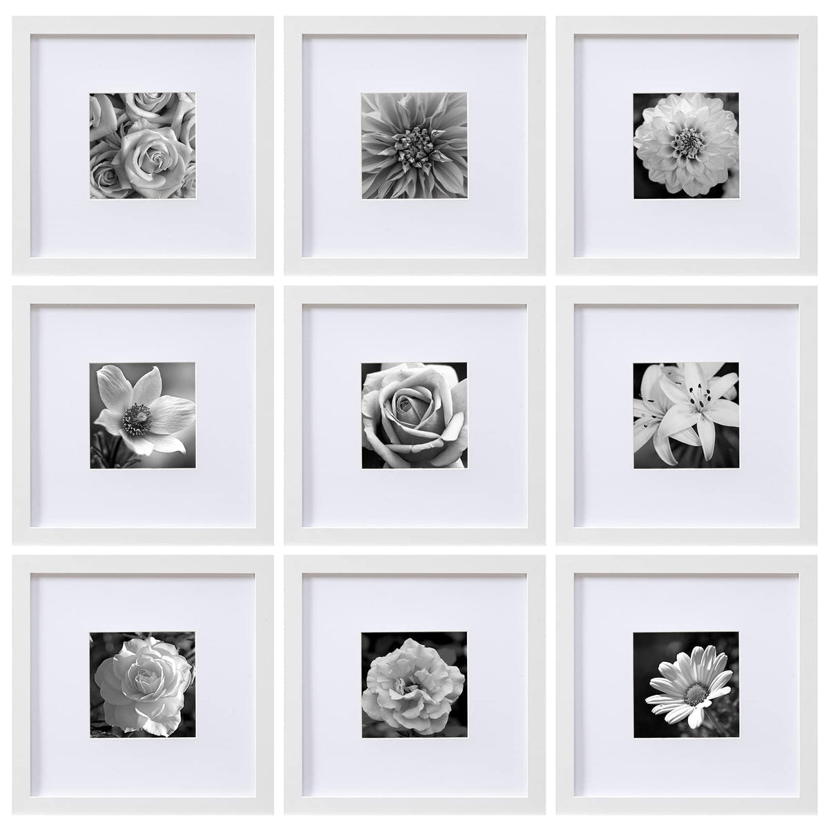 eletecpro Picture Frames Set of 9, 5x5 in, Acrylic Cover, Black