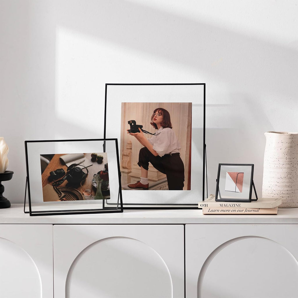 eletecpro 4x4 Floating Picture Frame, Real Glass Cover, Black, 1-Pack