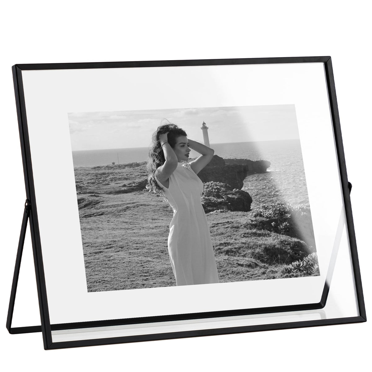eletecpro 4x4 Floating Picture Frame, Real Glass Cover, Black, 1-Pack