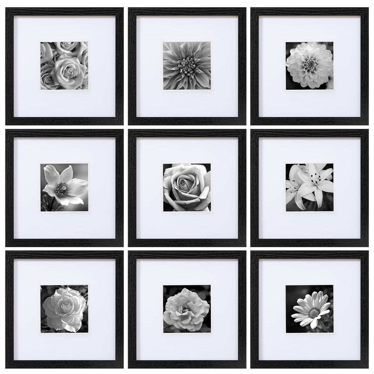 eletecpro Picture Frames Set of 9, 5x5 in, Acrylic Cover, Black