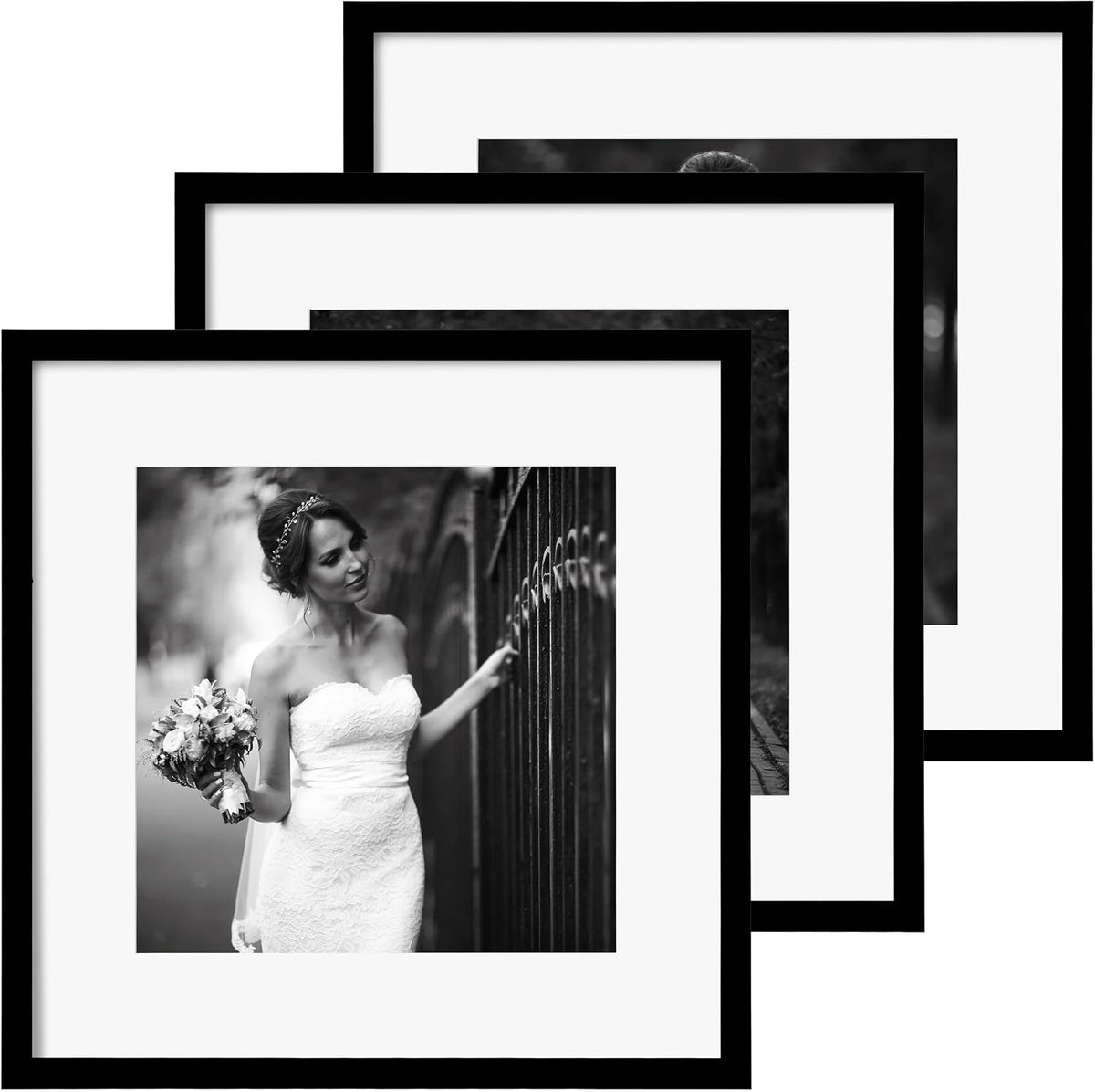eletecpro 12x12 Picture Frame Set of 3, Display 8x8 with Mat, Black