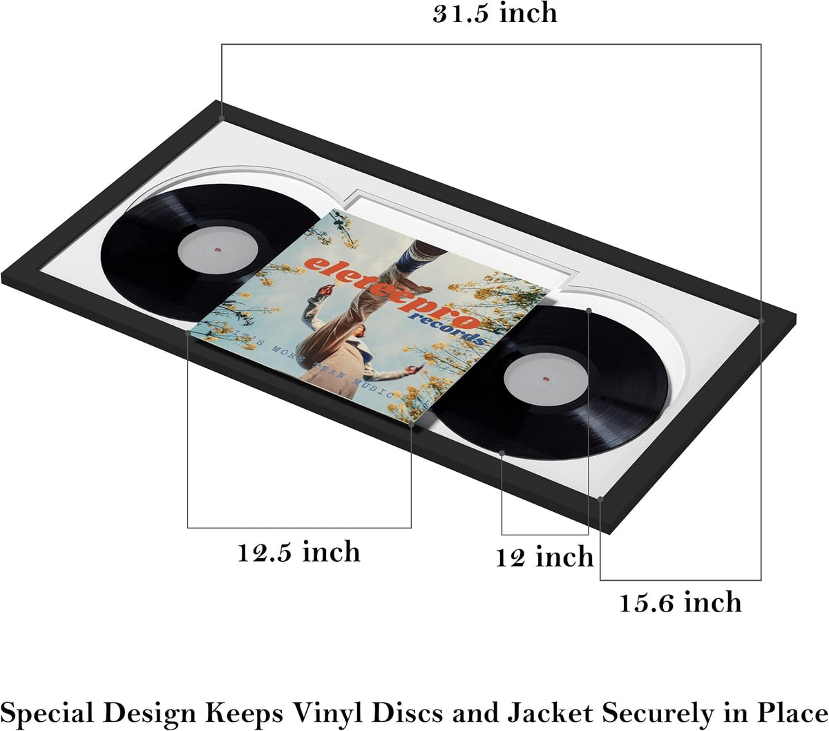eletecpro LP Record Frame, Double Display, Black, 16x32, Pack of 1