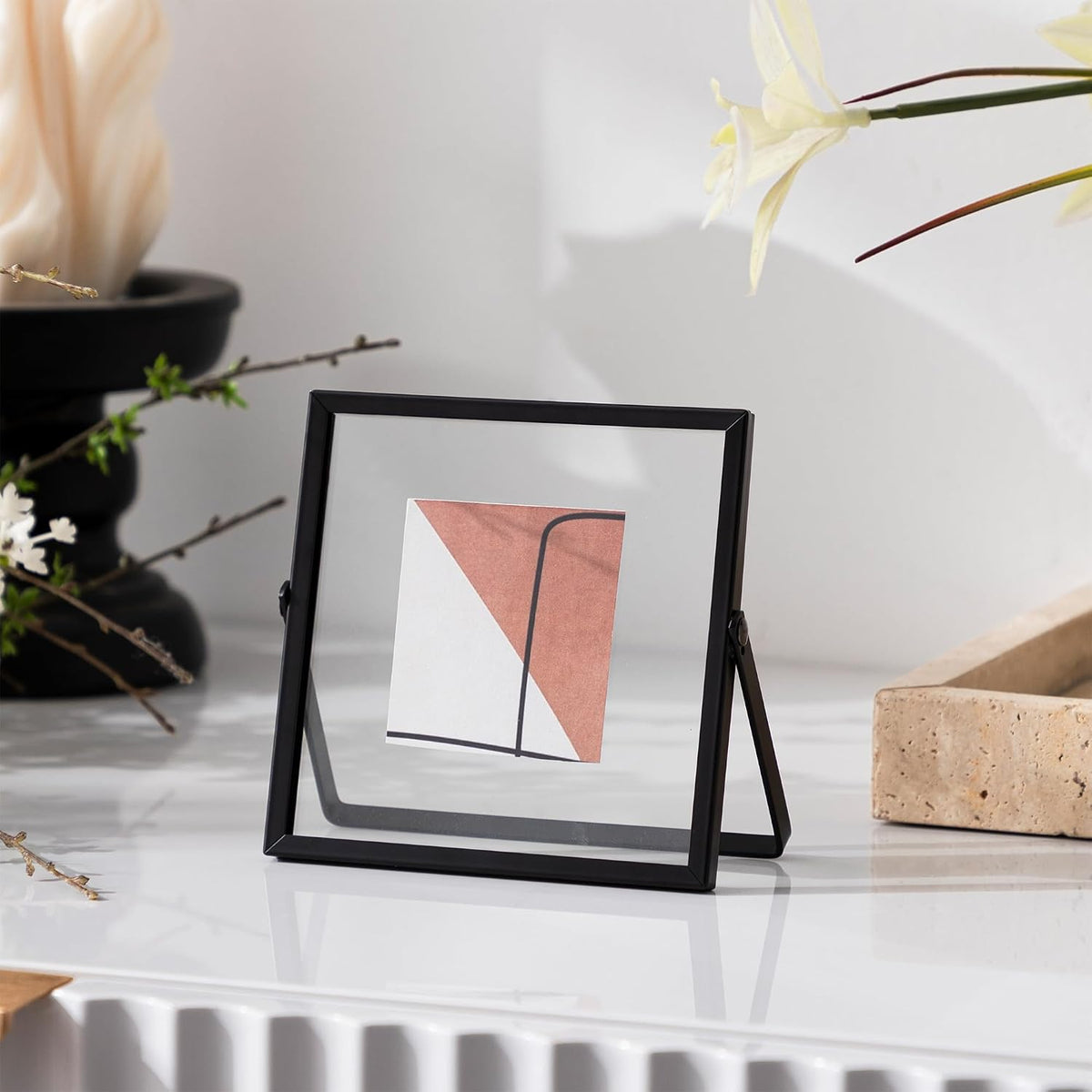 eletecpro 4x4 Floating Picture Frame, Real Glass Cover, Black, 1-Pack