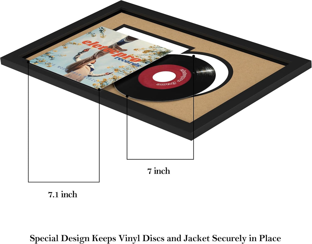 eletecpro 7" Vinyl Record Frame, 9.5x14.5 in, Black, 1 Pack