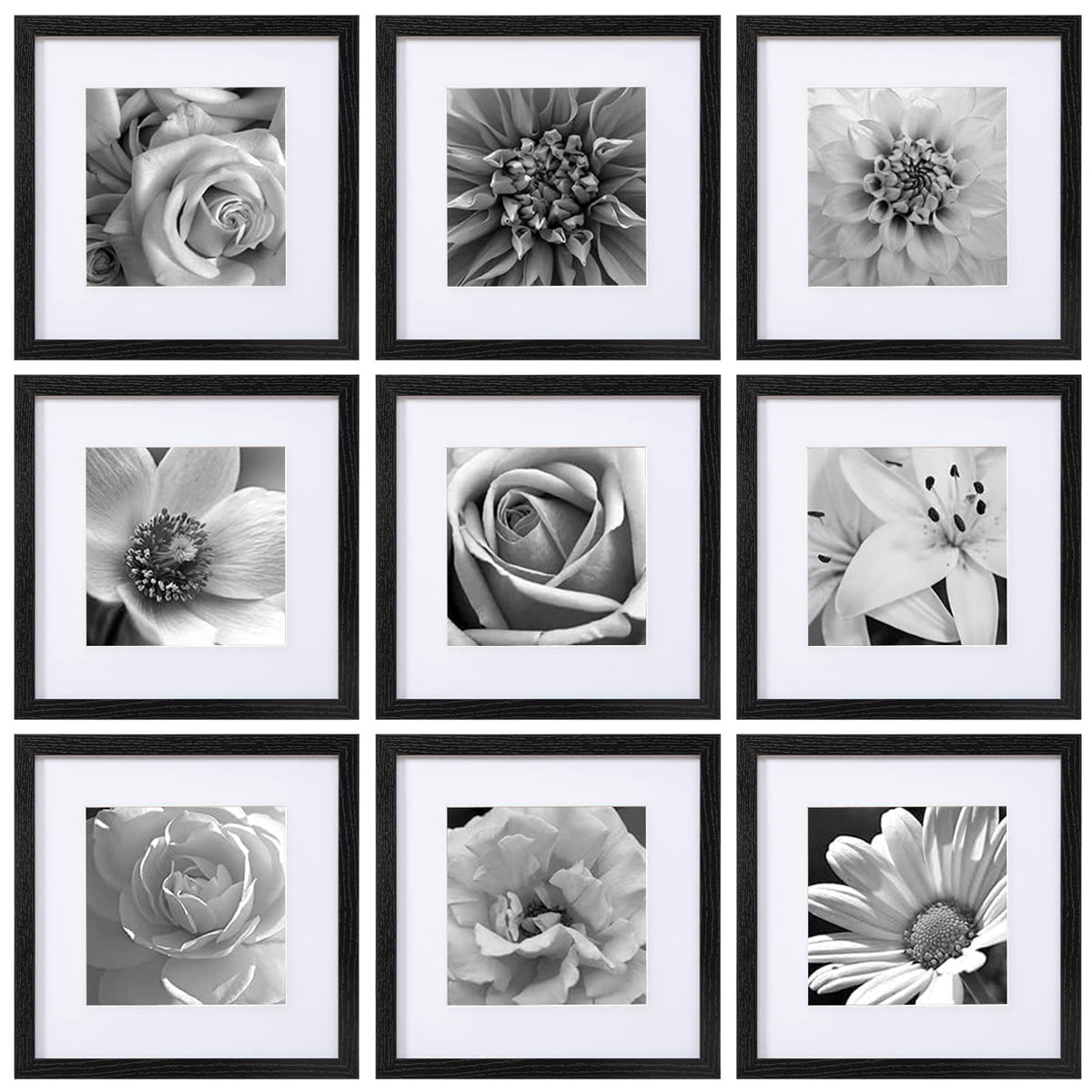 eletecpro Picture Frames Set of 9, 5x5 in, Acrylic Cover, Black
