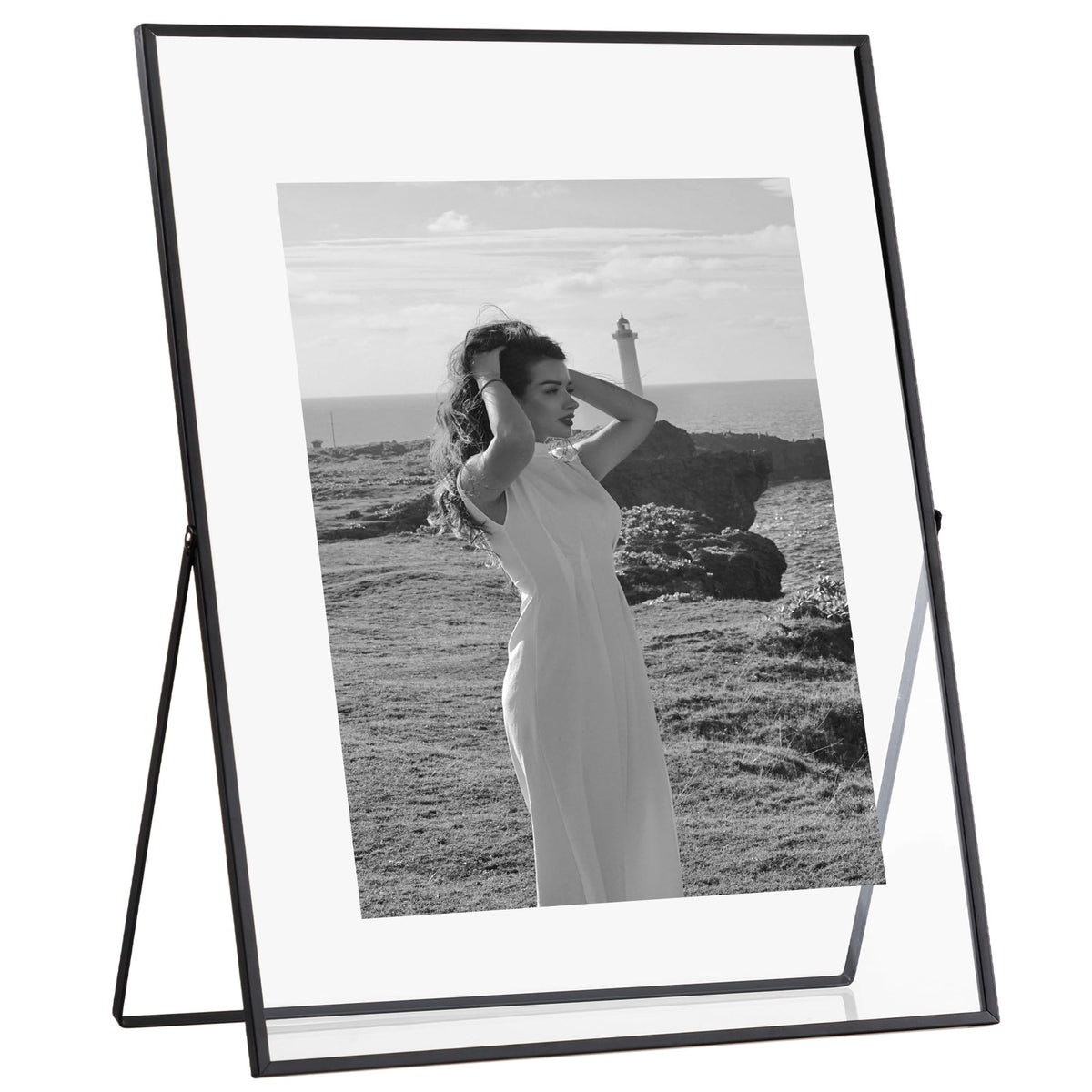 eletecpro 4x4 Floating Picture Frame, Real Glass Cover, Black, 1-Pack