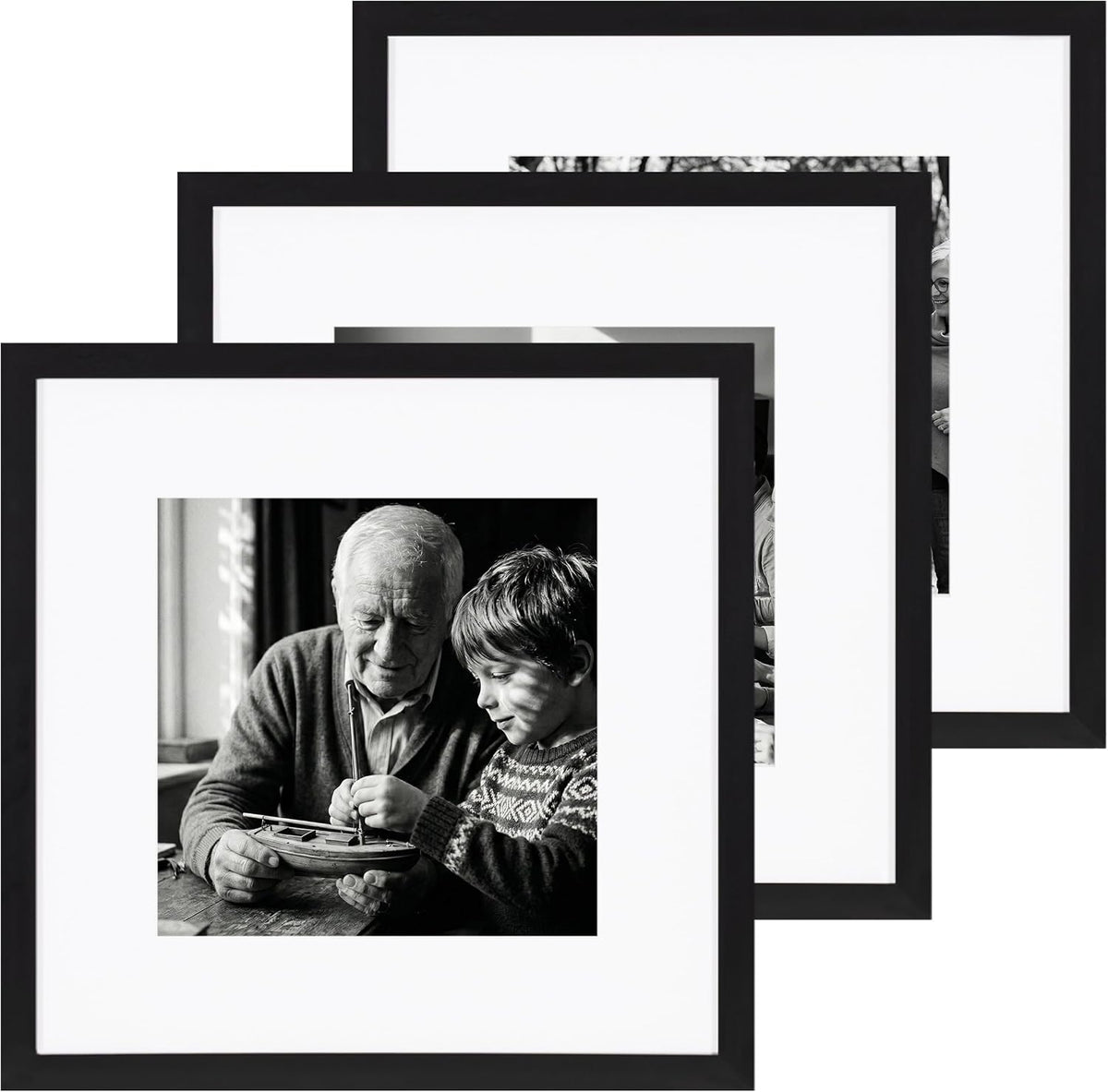 eletecpro 12x12 Picture Frame Set of 3, Display 8x8 with Mat, Black