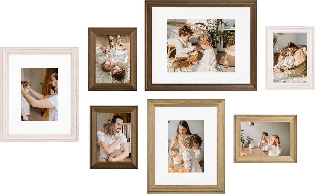 eletecpro Gallery Wall Frame Set of 7, Real Solid Pine Wood Frames, Black