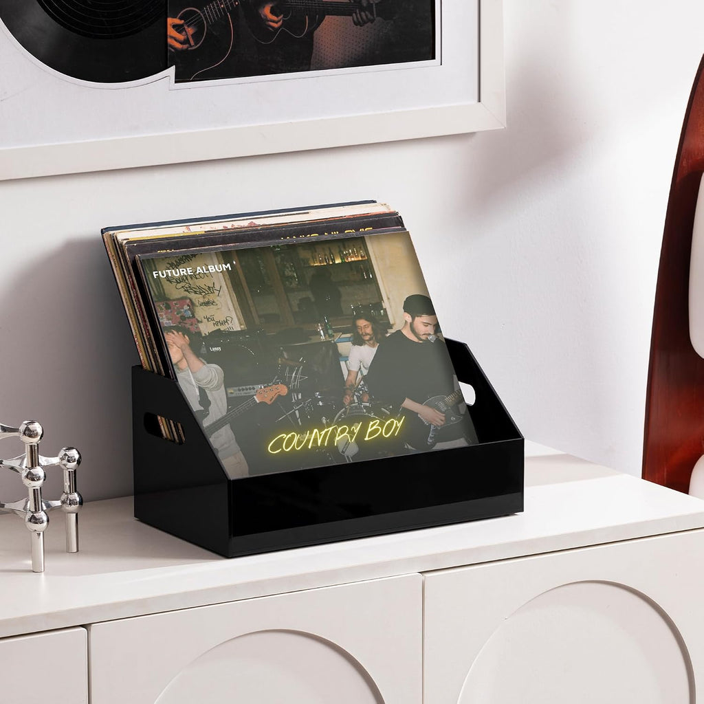 eletecpro Acrylic Vinyl Record Storage, Desktop LP Record Holder, Black