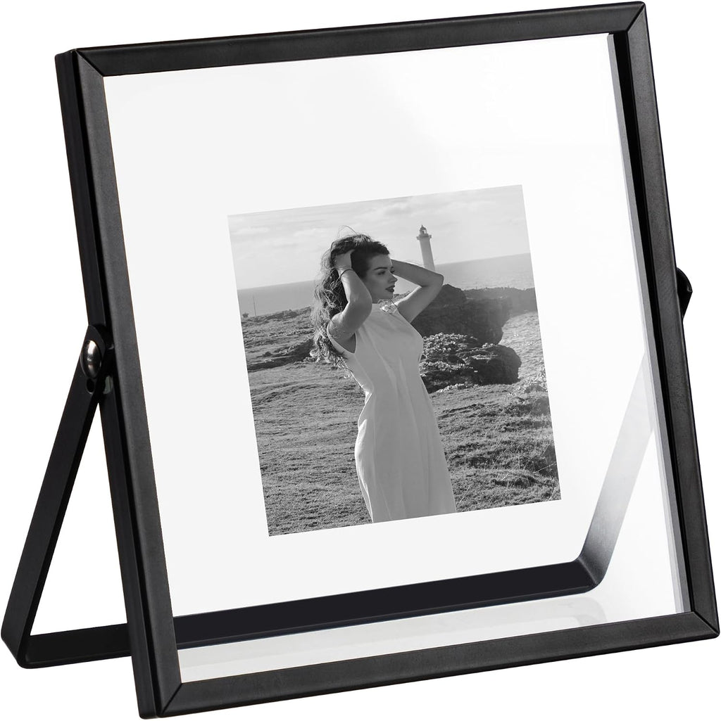eletecpro 4x4 Floating Picture Frame, Real Glass Cover, Black, 1-Pack