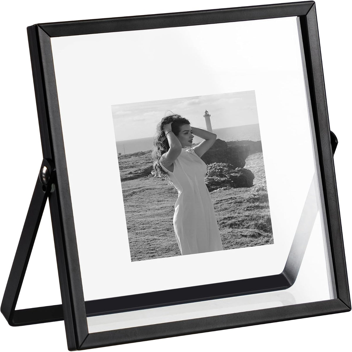 eletecpro 4x4 Floating Picture Frame, Real Glass Cover, Black, 1-Pack