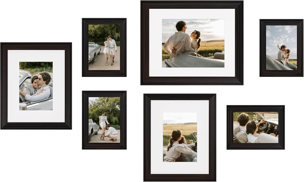 eletecpro Gallery Wall Frame Set of 7, Real Solid Pine Wood Frames, Black