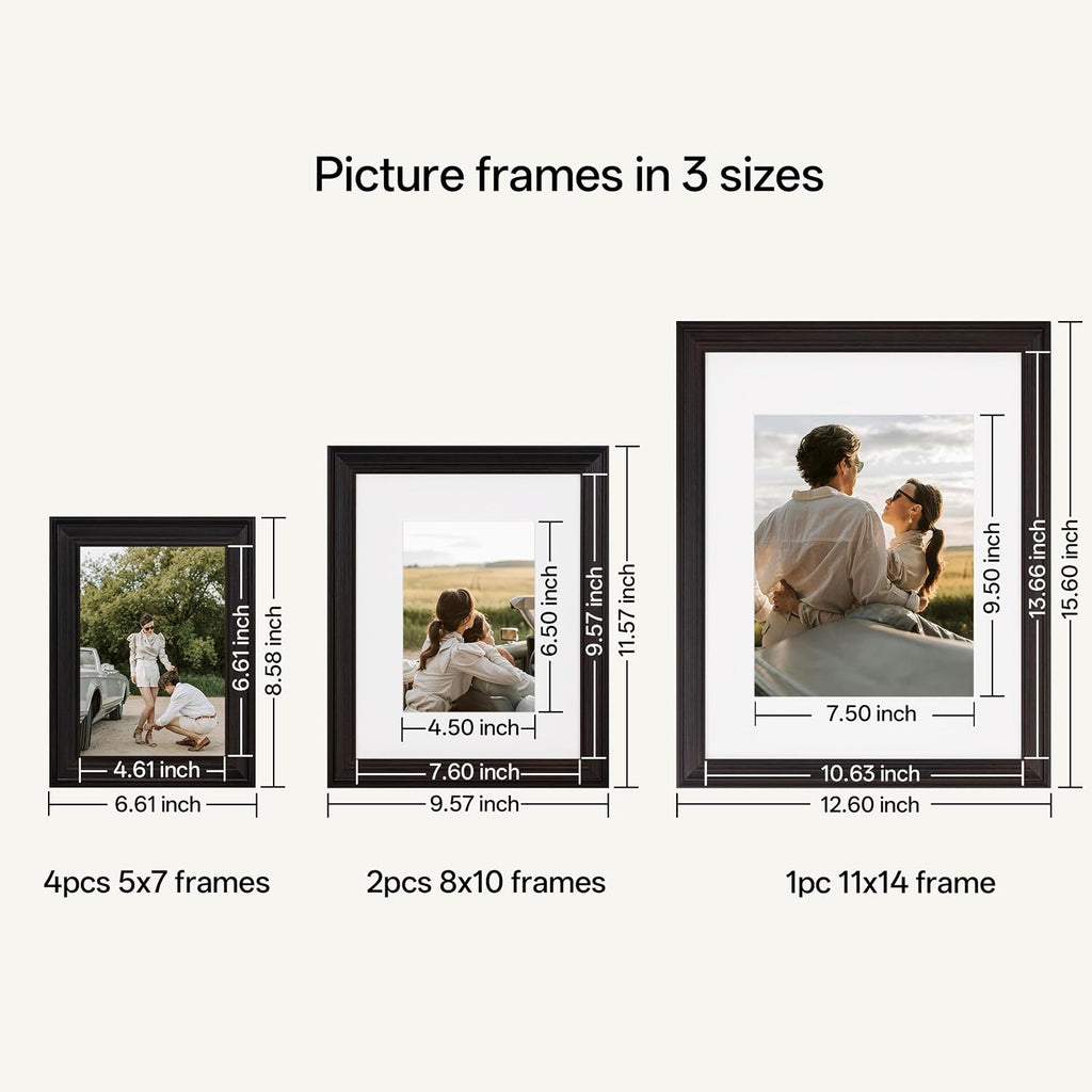 eletecpro Gallery Wall Frame Set of 7, Real Solid Pine Wood Frames, Black