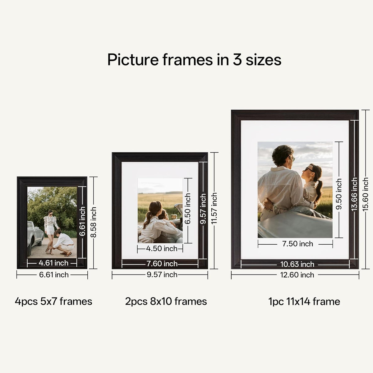 eletecpro Gallery Wall Frame Set of 7, Real Solid Pine Wood Frames, Black