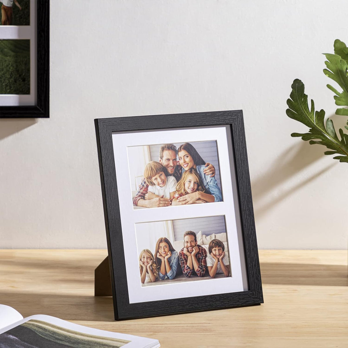 eletecpro 8x10 Collage Picture Frame with Mat for Two 4x6 Photos or One 8x10 Without Mat, Wall and Tabletop Display with Stand