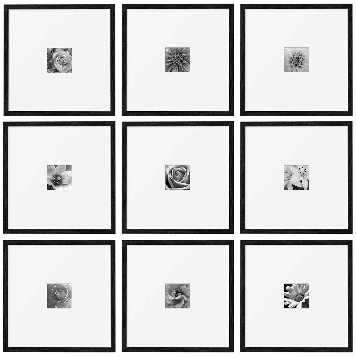 eletecpro Picture Frames Set of 9, 5x5 in, Acrylic Cover, Black