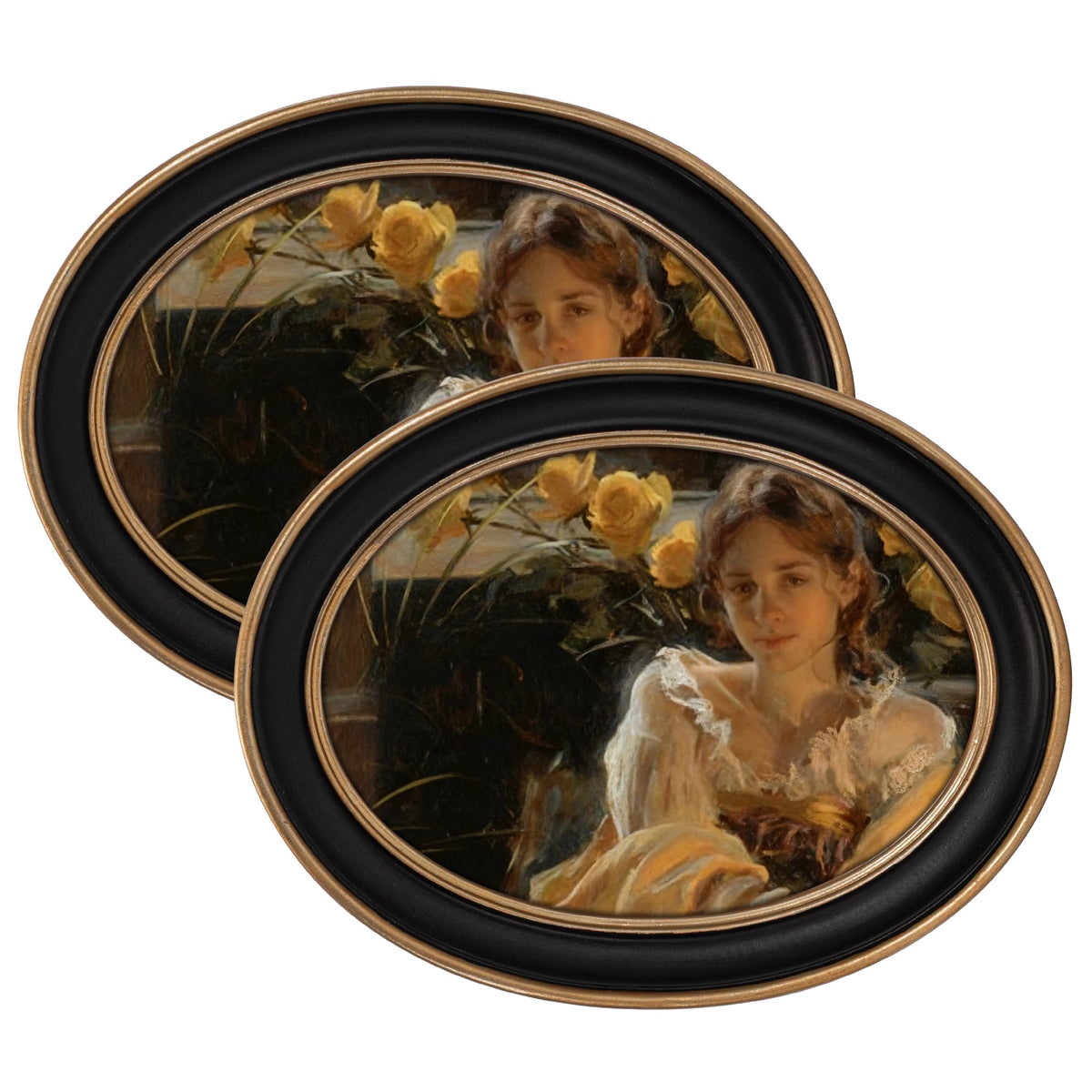 eletecpro 2.5x3.5 Oval Picture Frame with Real Glass Cover, Black, 2-Pack