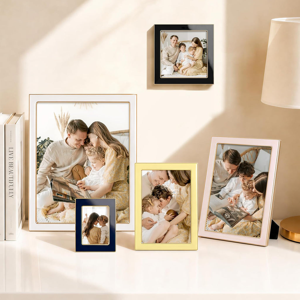 eletecpro 4x4 Enamel Picture Frame with Real Glass Cover, Black, 1-Pack