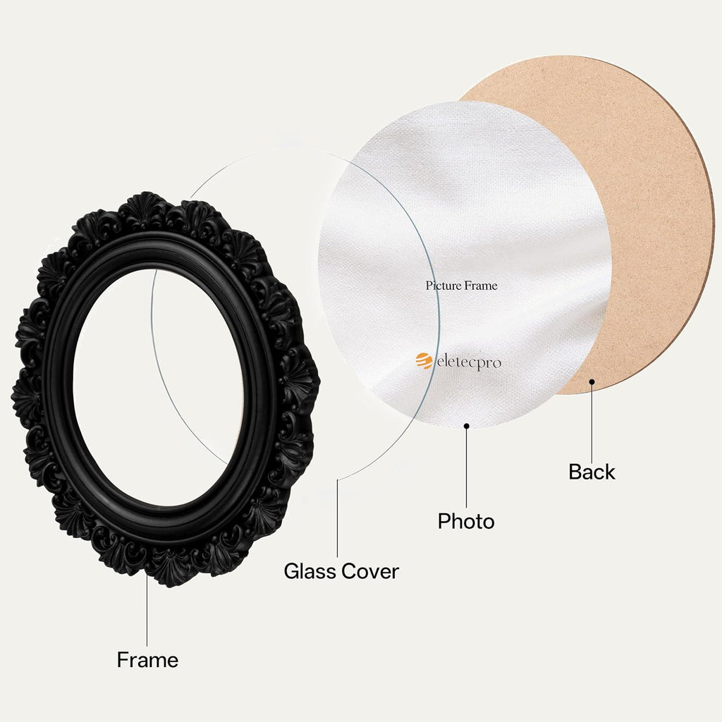 eletecpro 4x4 Round Picture Frame with Glass Cover, Black