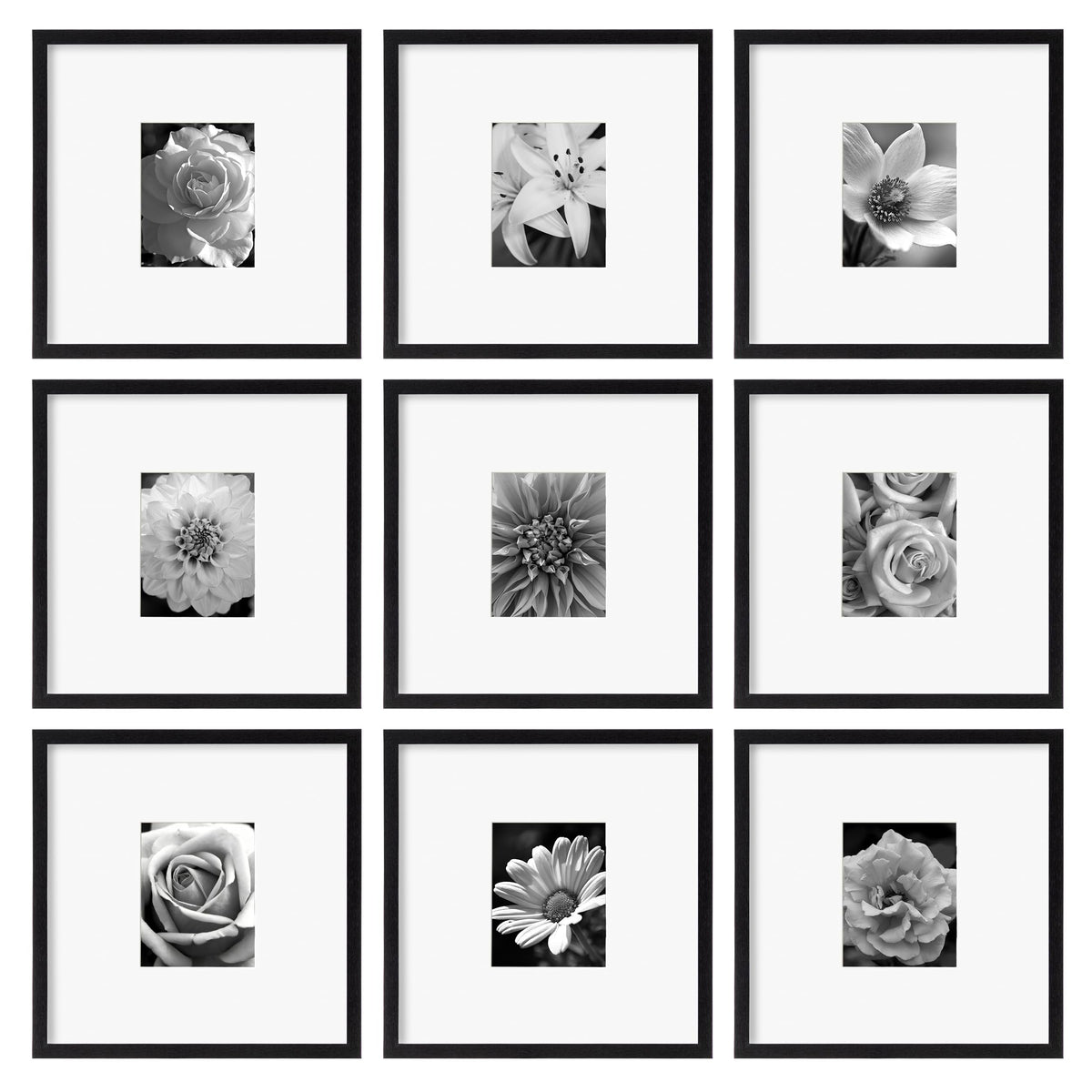 eletecpro Picture Frames Set of 9, 5x5 in, Acrylic Cover, Black