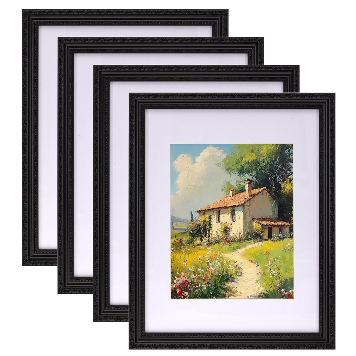 eletecpro 3x4 Vintage Picture Frame, Glass Cover, Black, 4-Pack