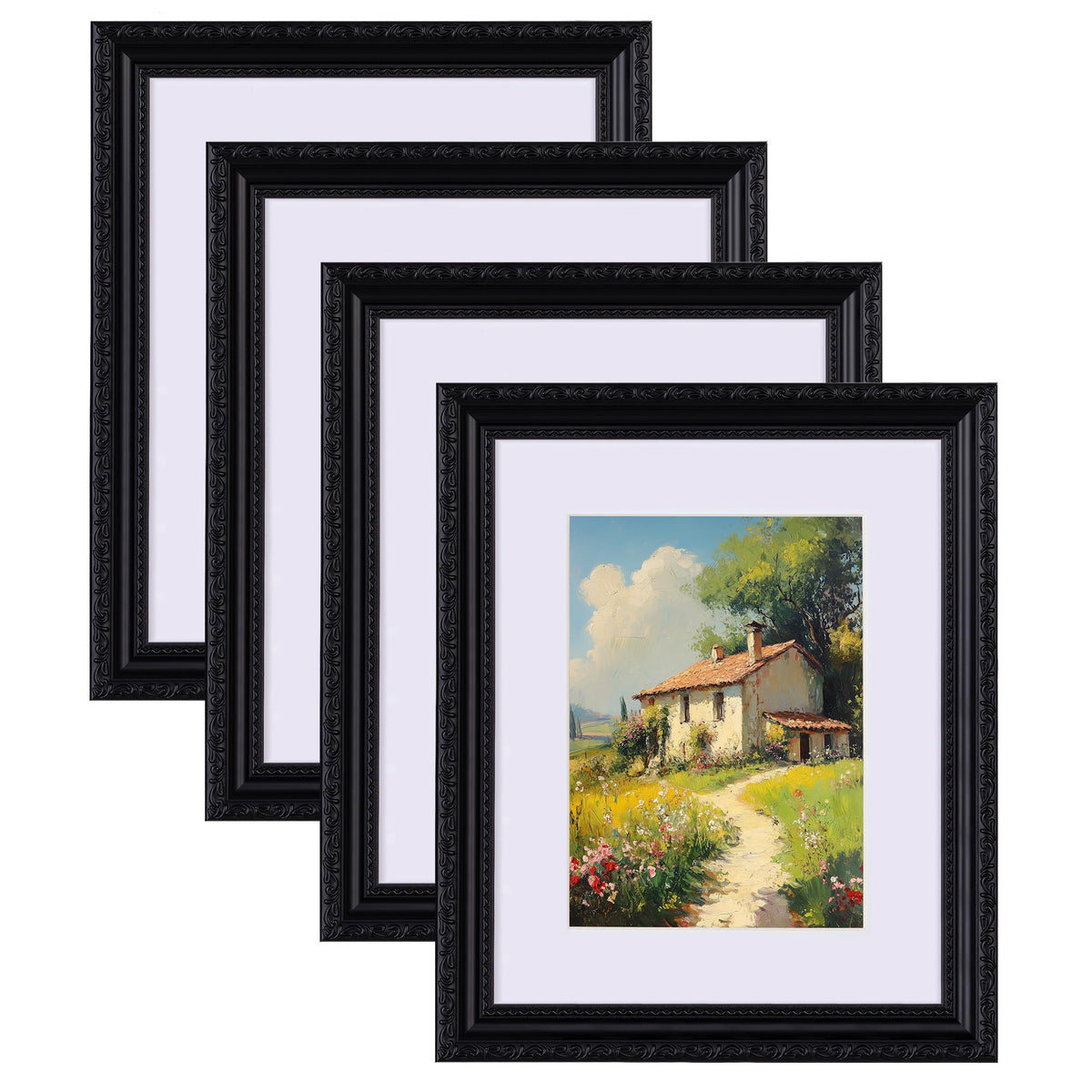 eletecpro 3x4 Vintage Picture Frame, Glass Cover, Black, 4-Pack
