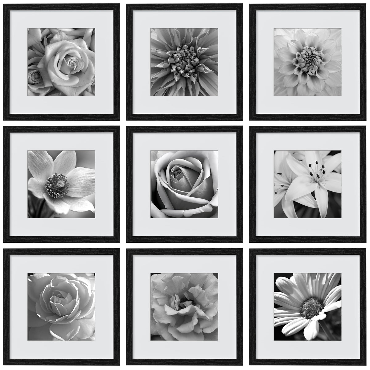 eletecpro Picture Frames Set of 9, 5x5 in, Acrylic Cover, Black