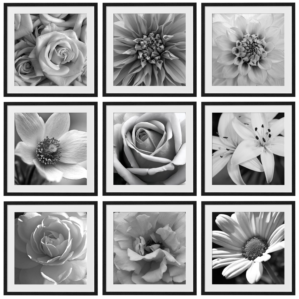 eletecpro Picture Frames Set of 9, 5x5 in, Acrylic Cover, Black