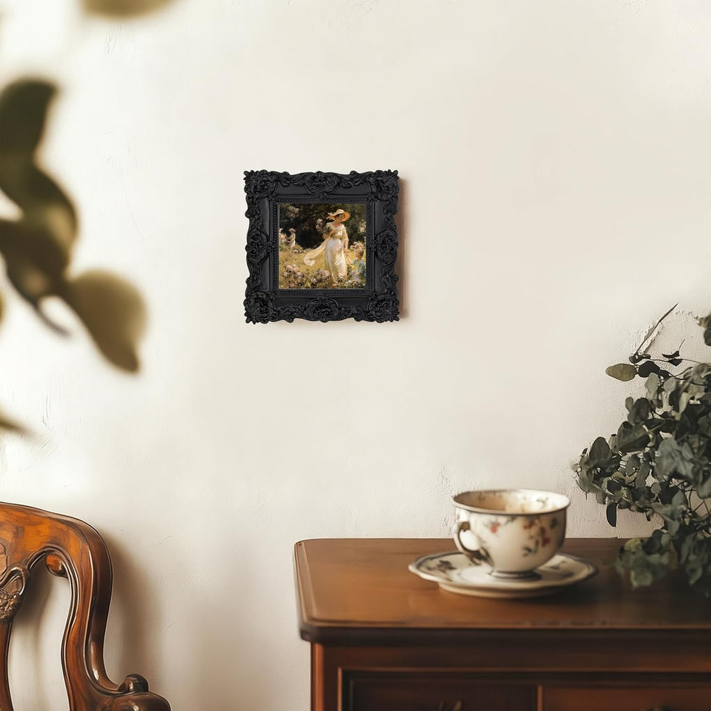 eletecpro 4x4 Vintage Picture Frame with Real Glass Cover, Black, 1-Pack