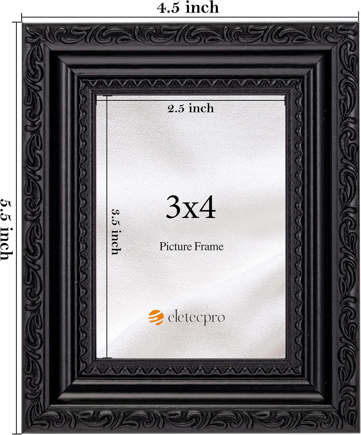 eletecpro 3x4 Vintage Picture Frame, Glass Cover, Black, 4-Pack