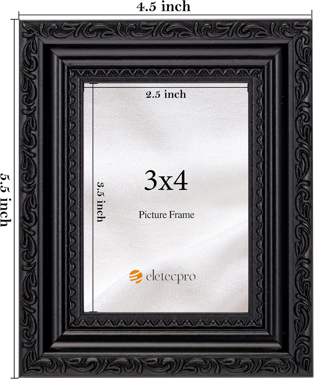 eletecpro 3x4 Vintage Picture Frame, Glass Cover, Black, 2-Pack