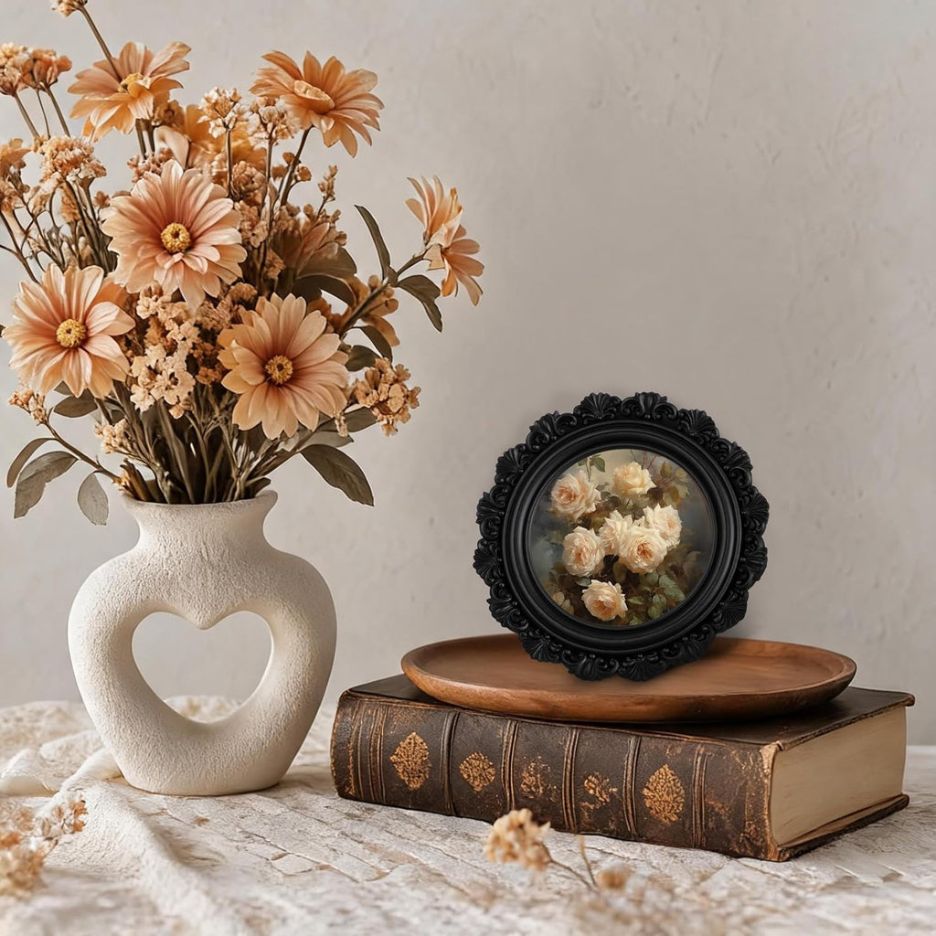 eletecpro 4x4 Round Picture Frame with Glass Cover, Black