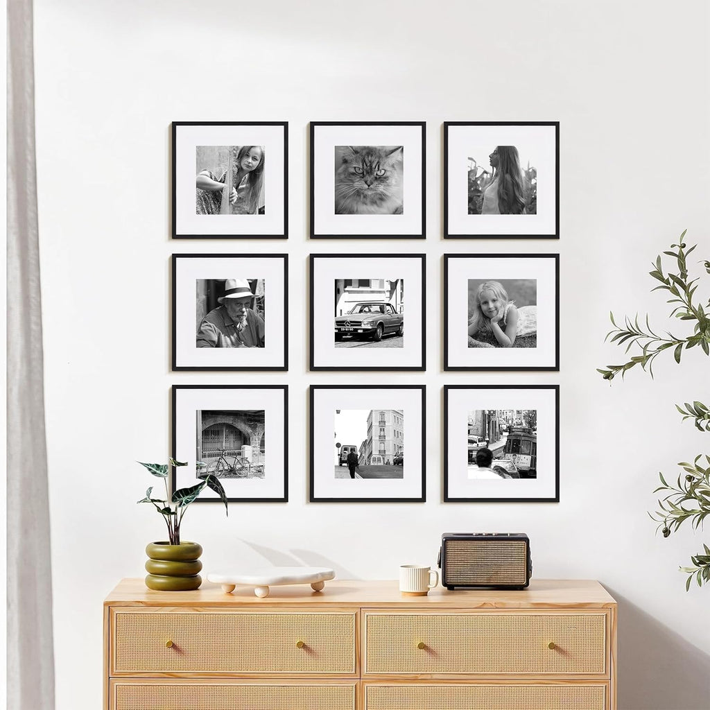 eletecpro 12x12 Picture Frame Set of 3, Display 8x8 with Mat, Black