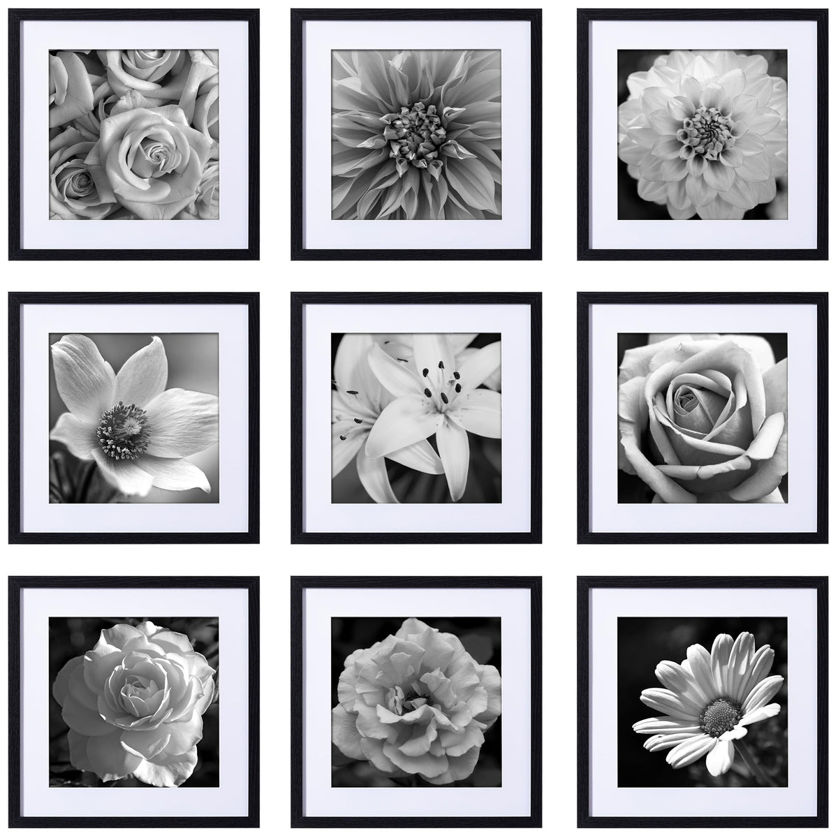 eletecpro Picture Frames Set of 9, 5x5 in, Acrylic Cover, Black