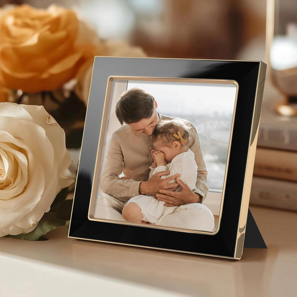 eletecpro 4x4 Enamel Picture Frame with Real Glass Cover, Black, 1-Pack
