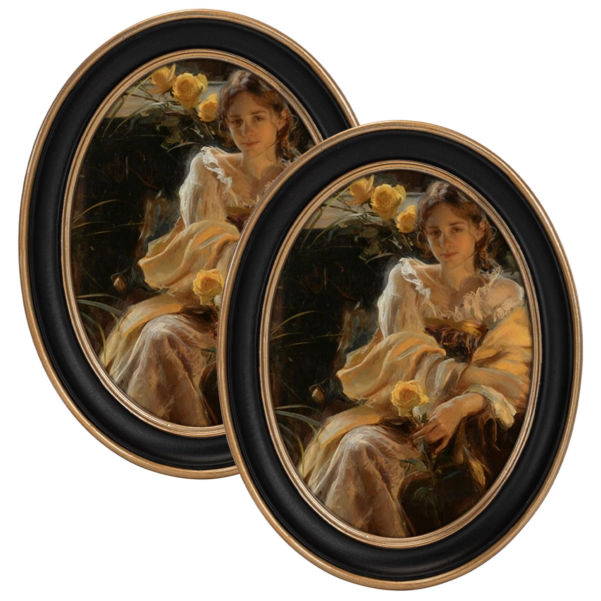 eletecpro 2.5x3.5 Oval Picture Frame with Real Glass Cover, Black, 2-Pack