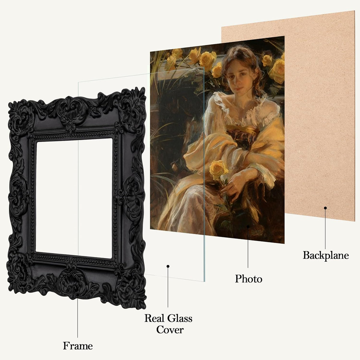 eletecpro 4x4 Vintage Picture Frame with Real Glass Cover, Black, 1-Pack