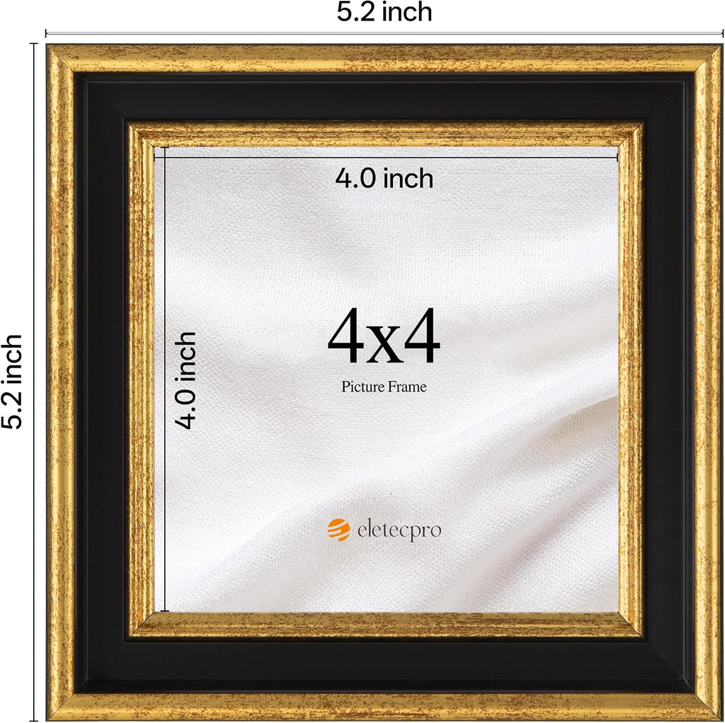 eletecpro 4x4 Picture Frames, Deep Set Design, Glass Cover, 3 Pack, Black