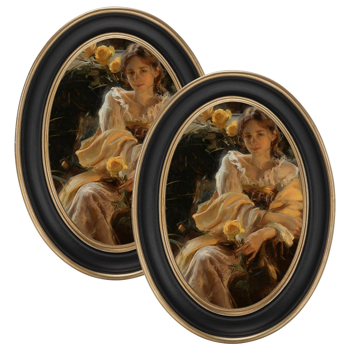 eletecpro 2.5x3.5 Oval Picture Frame with Real Glass Cover, Black, 2-Pack