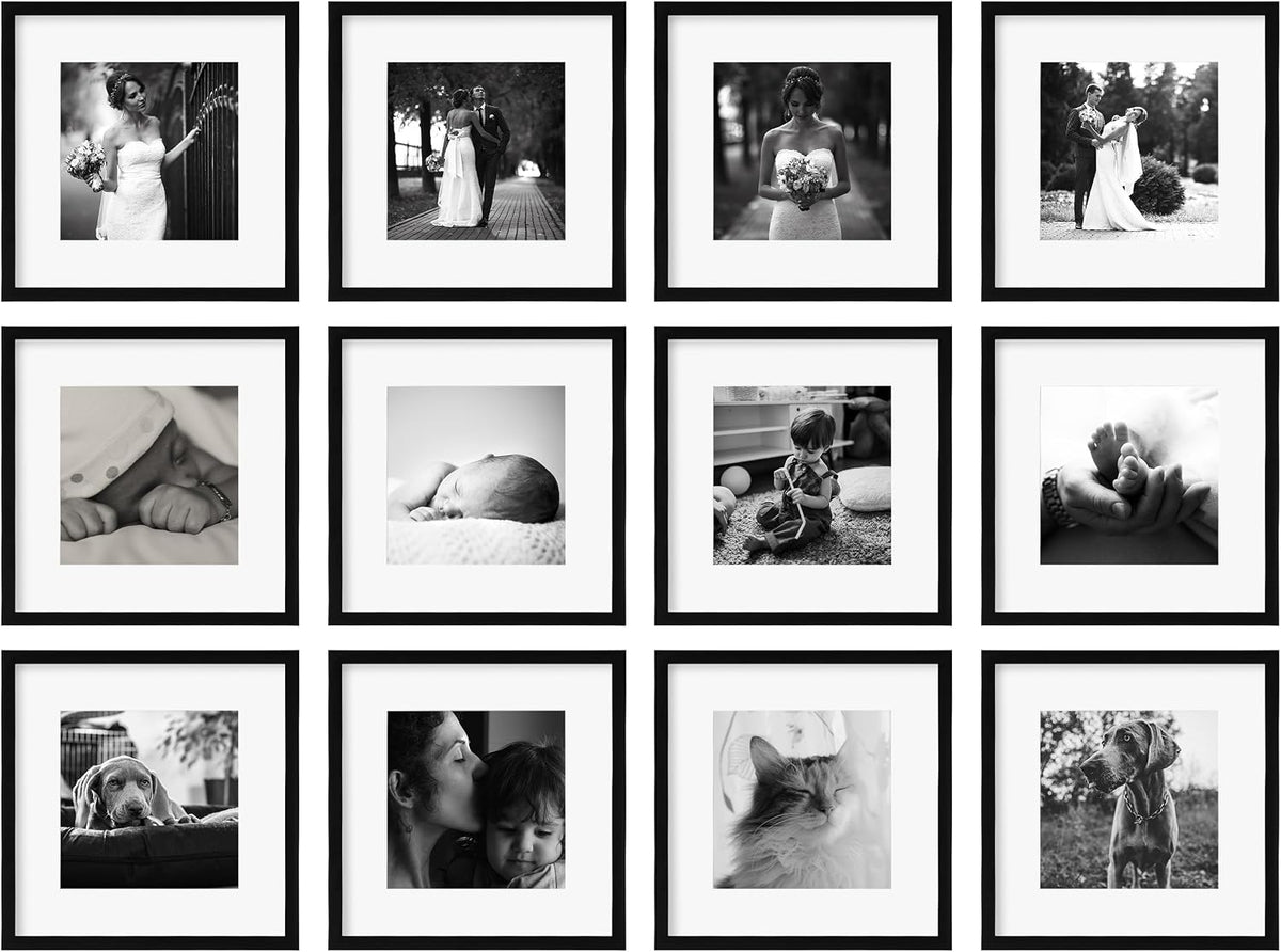 eletecpro 12x12 Picture Frame Set of 3, Display 8x8 with Mat, Black