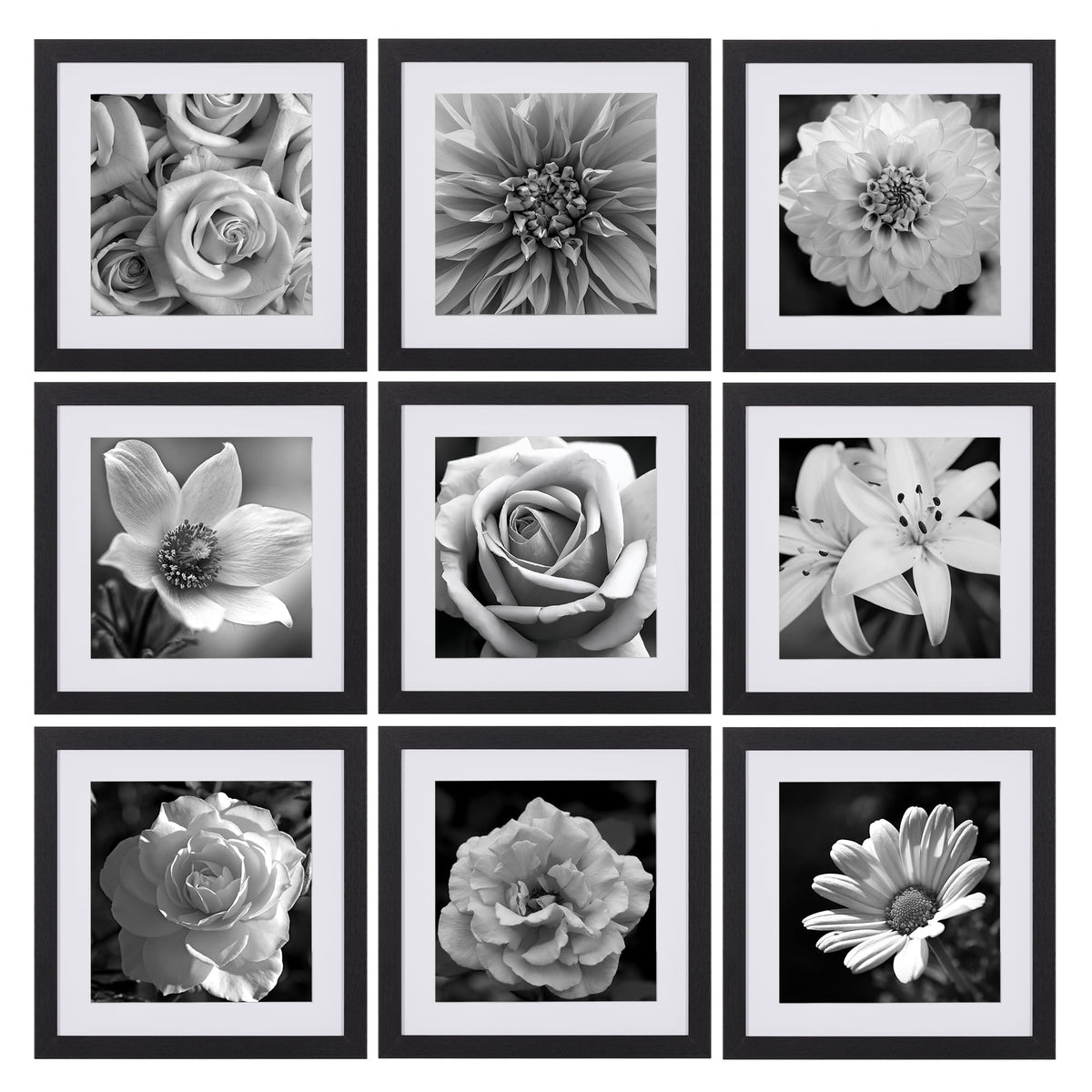 eletecpro Picture Frames Set of 9, 5x5 in, Acrylic Cover, Black