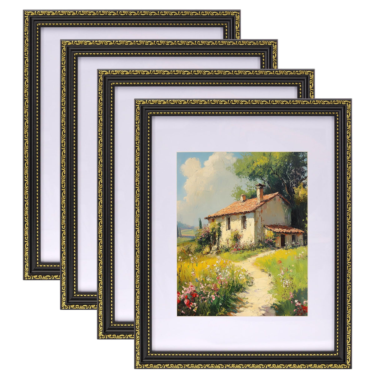 eletecpro 3x4 Vintage Picture Frame, Glass Cover, Black, 4-Pack