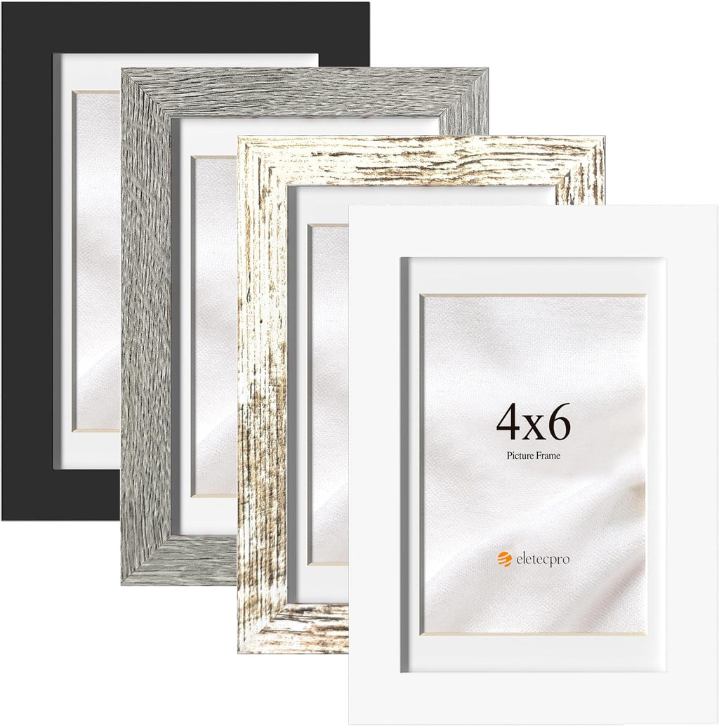 eletecpro 4x6 Colorful Picture Frames 4 Pack Matted to 3.5x5, Desk Decor