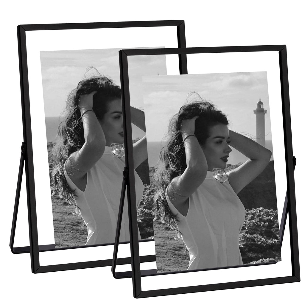 eletecpro 4x4 Floating Picture Frame, Real Glass Cover, Black, 1-Pack