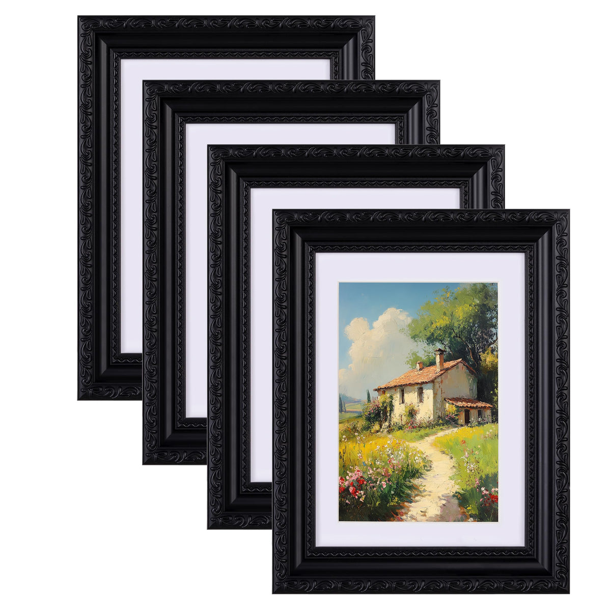eletecpro 3x4 Vintage Picture Frame, Glass Cover, Black, 4-Pack