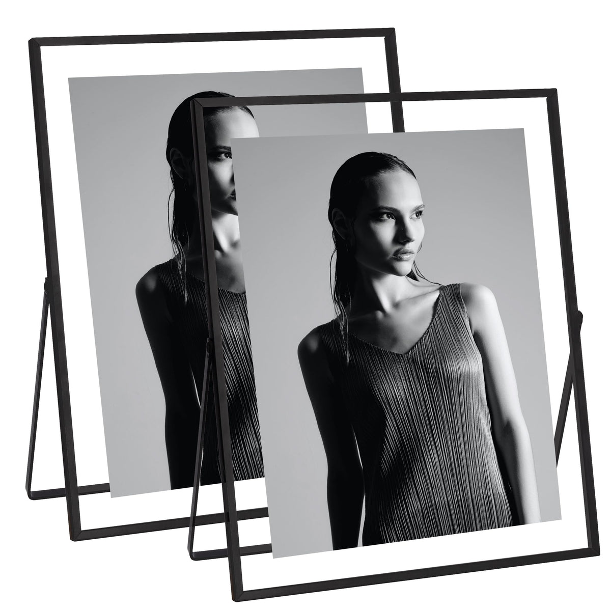 eletecpro 4x4 Floating Picture Frame, Real Glass Cover, Black, 1-Pack
