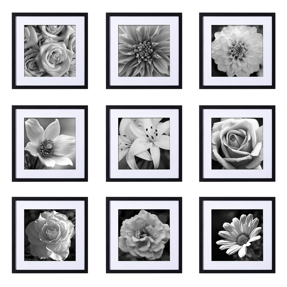 eletecpro Picture Frames Set of 9, 5x5 in, Acrylic Cover, Black