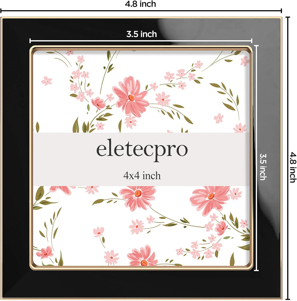 eletecpro 4x4 Enamel Picture Frame with Real Glass Cover, Black, 1-Pack